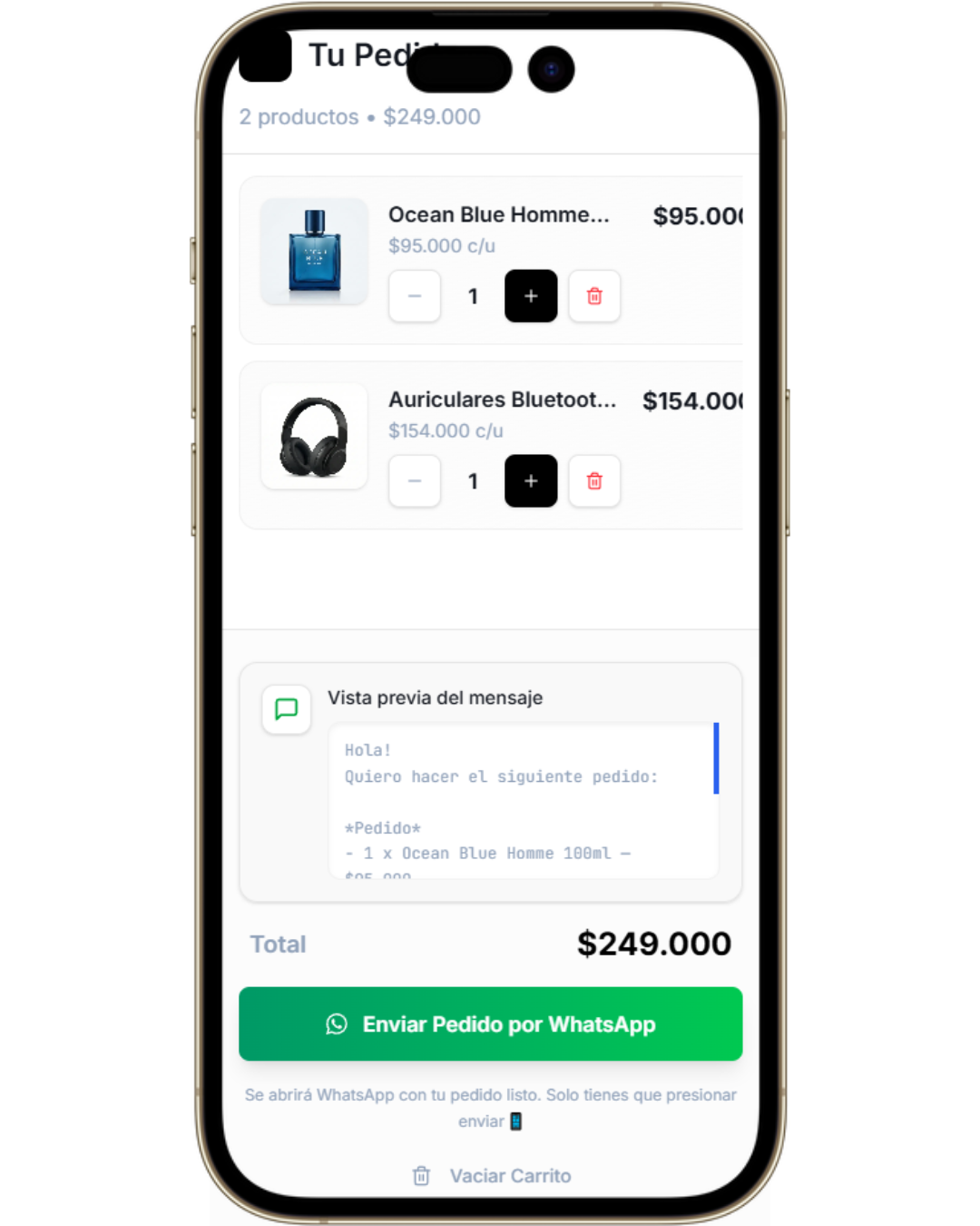 Carrito y Pedidos por WhatsApp